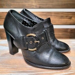 Moschino Cheap and Chic Black Leather Buckle Strap High Heel Bootie EU 38 / US 8